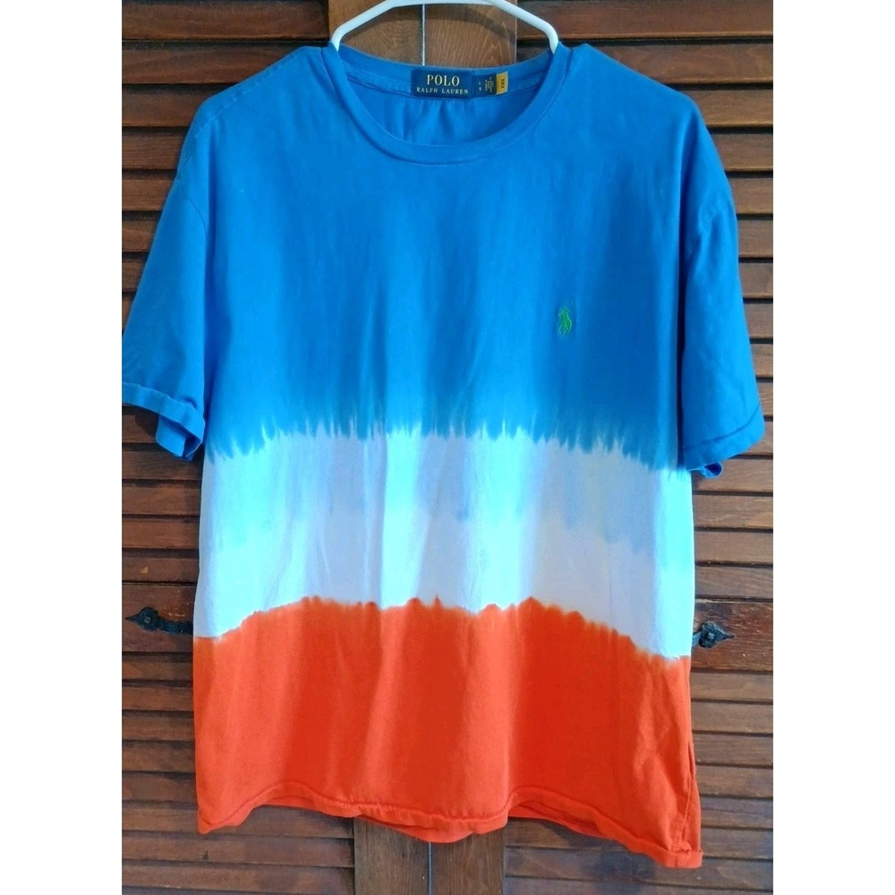 Polo Ralph Lauren Boy's Striped Ombre Cotton Tshirt Size Large Blue White Orange